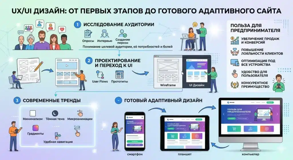 Профессиональное проектирование интерфейса сайта для бизнеса в 2026 году на разных устройствах